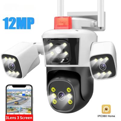 Новая IP-камера Wi-Fi 6K 12MP, наружная видеокамера наблюдения, трехэкранная камера безопасности, мини PTZ-камера видеонаблюдения, уличная камера IPC360, домашнее приложение