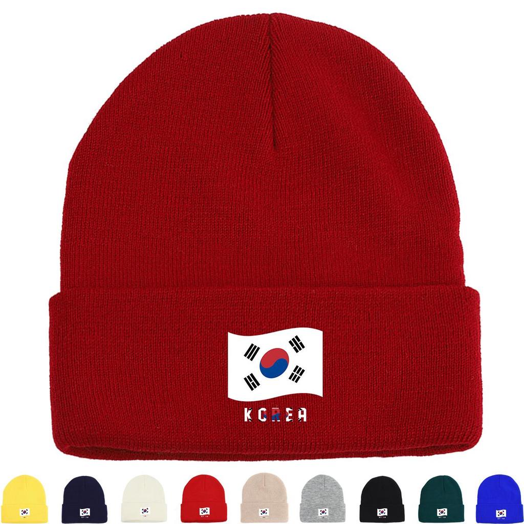 Flag of South Korea Warm Knit Cap Beanie, Patriotic Man Cap Cozy Cuff Headwear Gorro Knitted Cap Beanie