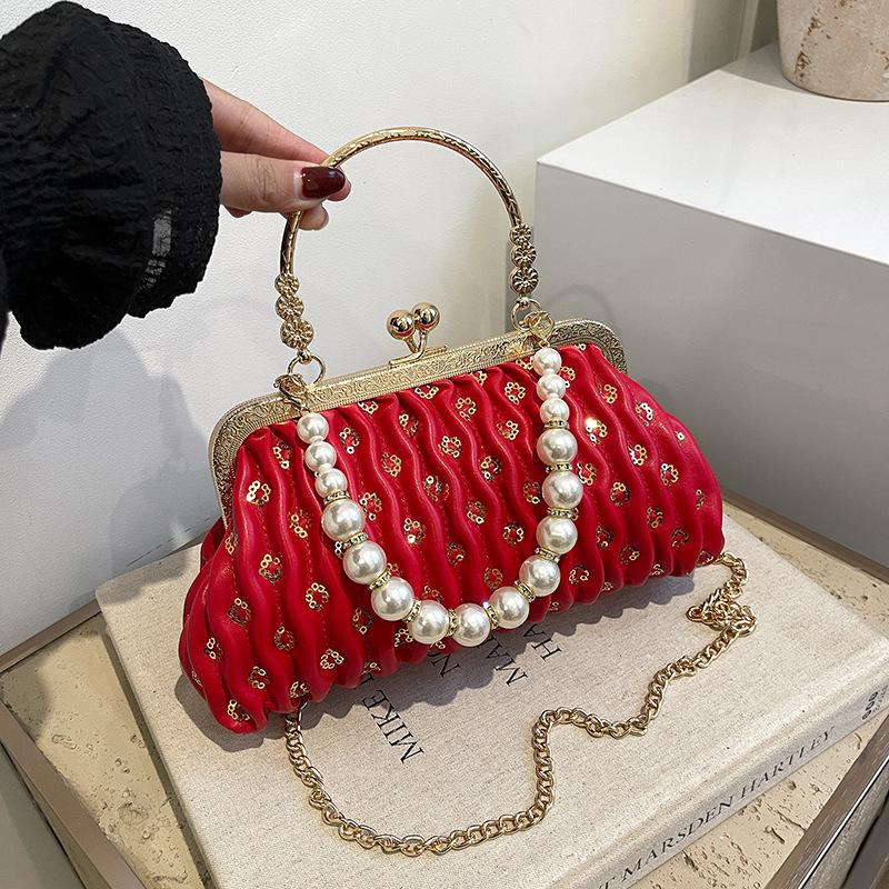 Женская блестящая вечерняя сумочка с пайетками, клатч через плечо с цепочкой и жемчугом, клатч с верхней ручкой, блестящая сумка через плечо, вечерняя сумочка для свадебной вечеринки