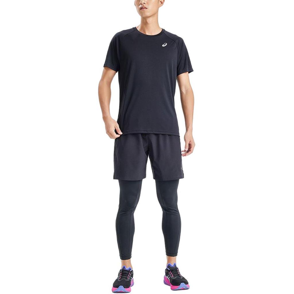 Asics Solid Color Outdoor Casual Round Neck Short Sleeve T-Shirt Men Tops Black 2011C701-001
