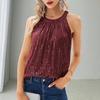 Women Top Halter Neck Shiny Sequin Off Shoulder Sleeveless Solid Color Loose Soft Breathable Pullover Lady Club Party Tank Top Blouse