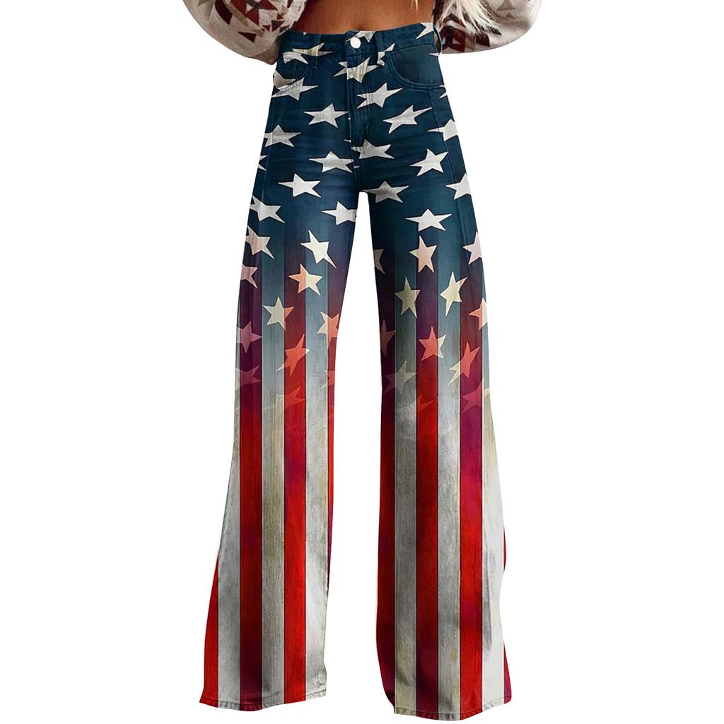 Широкие расклешенные джинсы для женщин с карманами, мешковатые брюки с винтажным цветочным принтом и высокой талией, свободные брюки