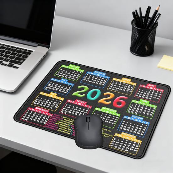 Календарь 2026 года Коврик для мыши с нескользящей резиновой основой Прошитый край Прямоугольный Водонепроницаемый Домашний Офисный Игровой Компьютер Ноутбук Коврик для мыши Настольный коврик