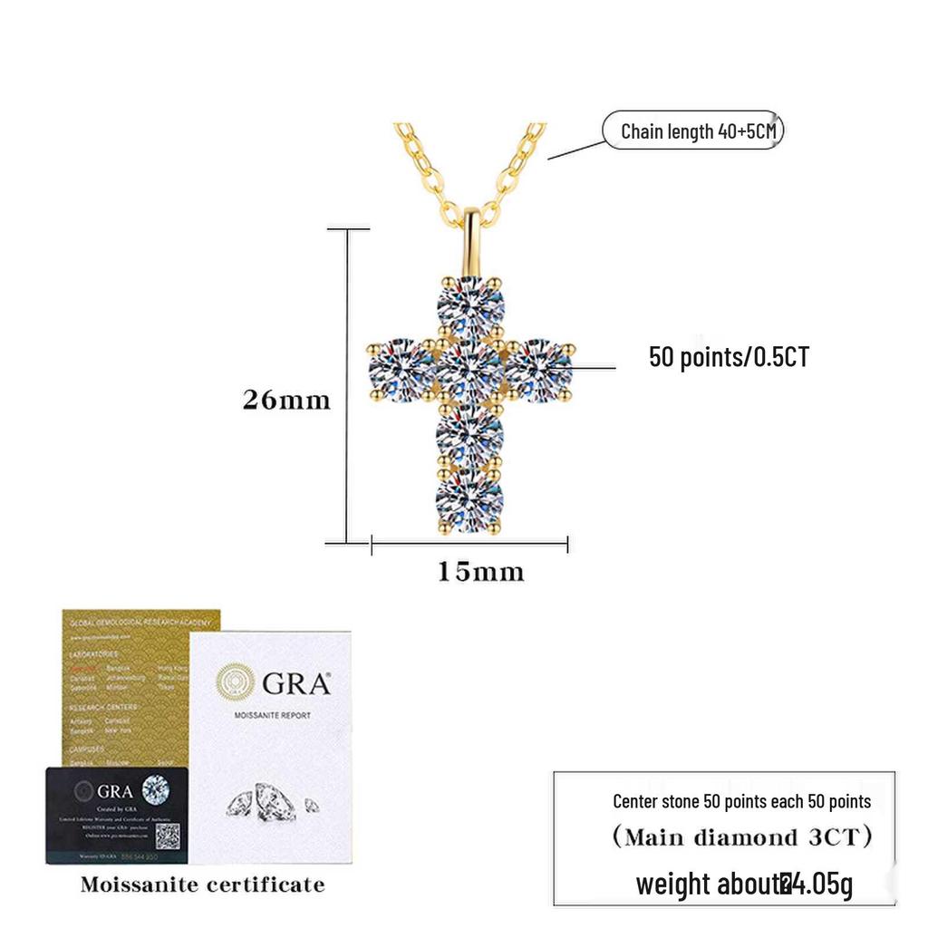 Женское геометрическое ожерелье-подвеска в виде креста из стерлингового серебра 925 пробы с муассанитом 3 карата