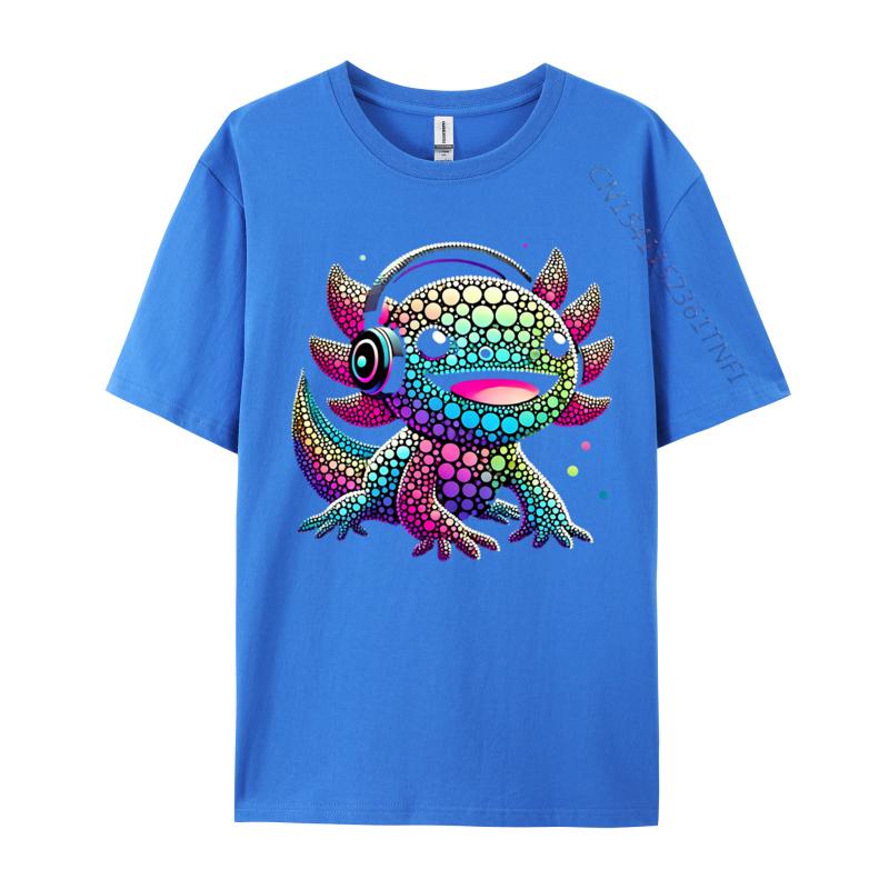 Gamer Axolotl Polka Dot Video Games Day Headphone Boys Youth Tshirts Hip Hop England Style Tees Cotton T Shirt For Unisex Funny