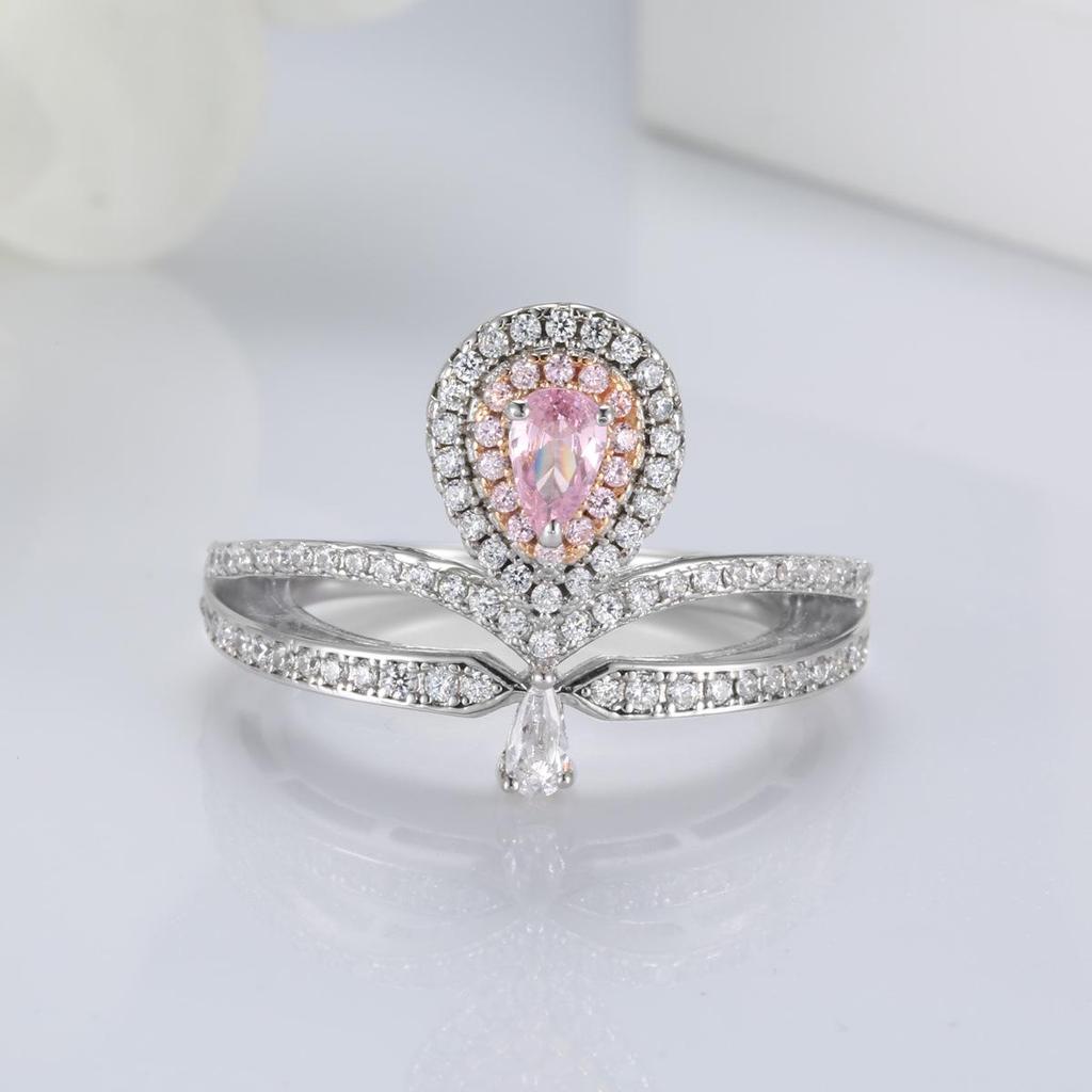 Женское кольцо из стерлингового серебра 925 пробы с розовым бриллиантом в форме капли - Стильное и универсальное