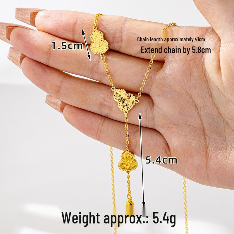 Комплект браслета и ожерелья с кисточкой в виде тыквы из вьетнамского песочного золота и крошки льда - Этнический стиль, женская бижутерия высокого класса под золото