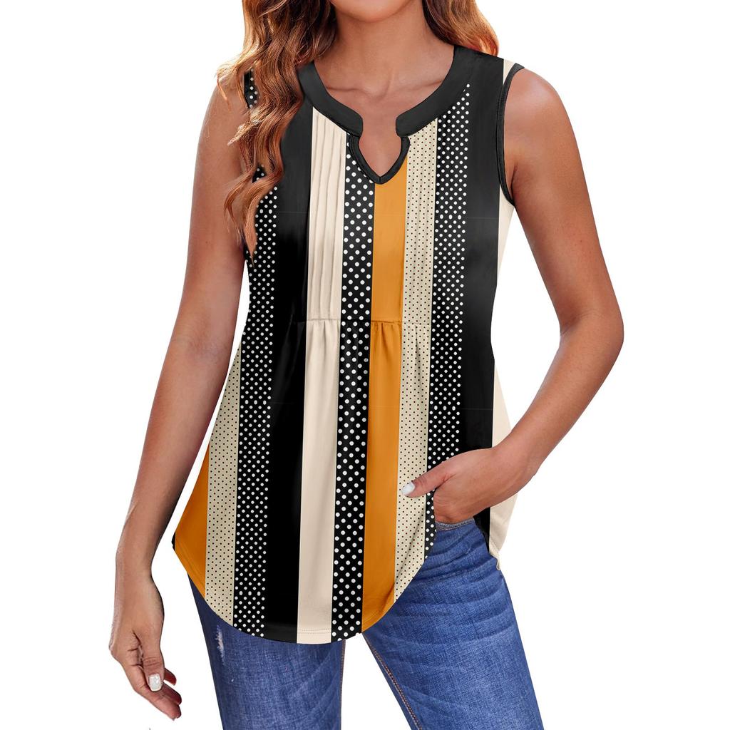 Женские летние майки с V-образным вырезом и принтом, повседневные майки для женщин, свободные рубашки-туники без рукавов