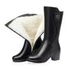 Winter Black Brown Leather Platform Women Boots Thick Wool Warm Women 7cm High-Heel Female Snow Boots Outdoors Cotton Shoes