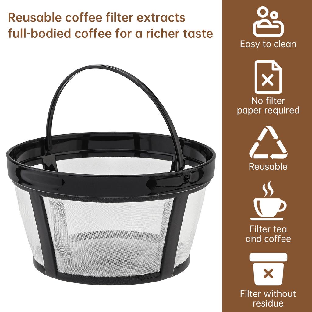 2 Pcs Solid Bottom Reusable Nylon Net Basket Coffee Maker Filter for Mr. Coffee with Brush and Scoop, 8-10 Cups Washable Strainer