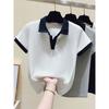 Футболка с короткими рукавами для женщин, летняя новая европейская рубашка с воротниками и узкими лацканами, короткий топ с воротником-поло