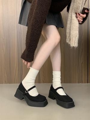 Модные женские туфли на высоком каблуке на толстой платформе, элегантные мюли Мэри Джейн с квадратным носком, теплые туфли-лодочки, французские элегантные туфли для платья