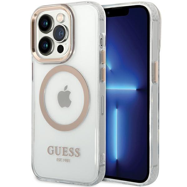 Etui do iPhone 15 Pro Guess Metal Outline MagSafe Złote