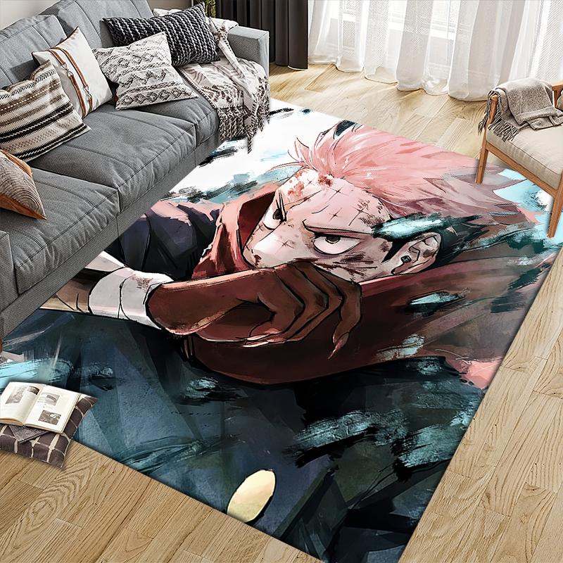 Jujutsu Kaisen Hero Squad Square Area Rug, Non-Slip Floor Mat for Living Room, Perfect Gift for Jujutsu Kaisen Fans.chl