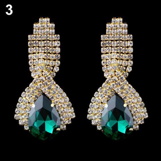 Women Sparkling Rhinestone Luxury Waterdrop Golden Tone Drop Studs Earrings MIT