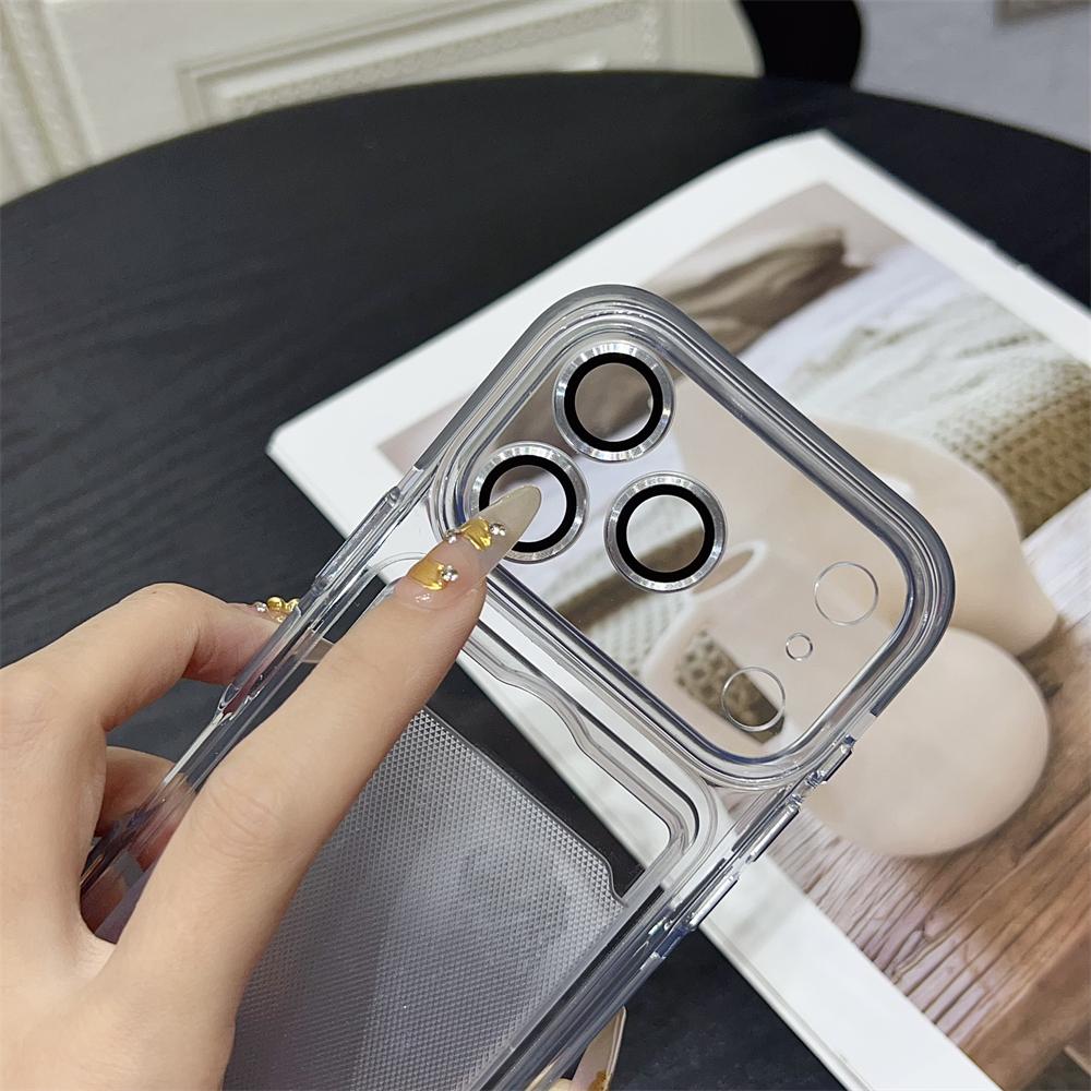 Soft Card Bag TPU Phone Case For iPhone 17 Pro Max 16 15 14 13 12 Pro Max Camera Lens Protection Transparent Bumper Cover