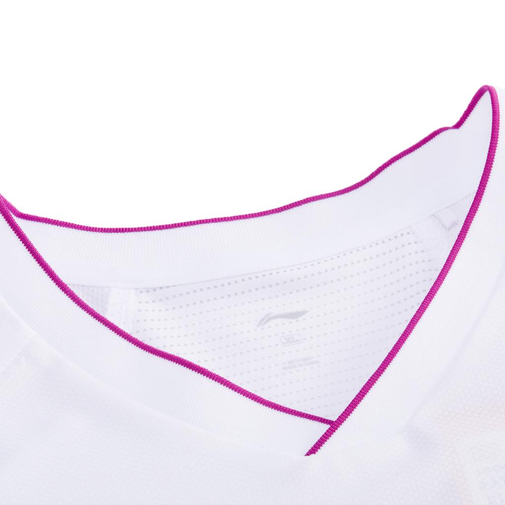 Футболка для бадминтона Li Ning с принтом и V-образным вырезом, удобная, дышащая, универсальная, с коротким рукавом, унисекс, топы, стандартный белый цвет AAYU225-2