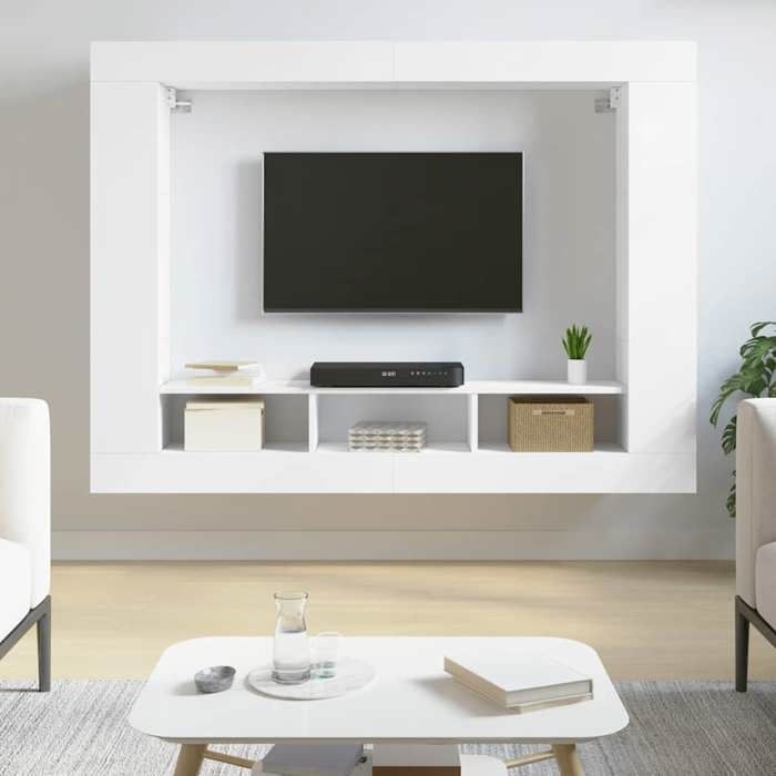 vidaXL Meuble TV, Meuble de Télévision Suspendu avec Étagère Latérales, Meuble Multimédia Mural avec Rangement Salon, 833722