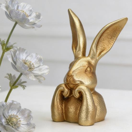 Easter Bunny Figurine Vintage Gold Resin Bunny Statue Spring Rabbit Table Centerpiece for Home Indoor Decor