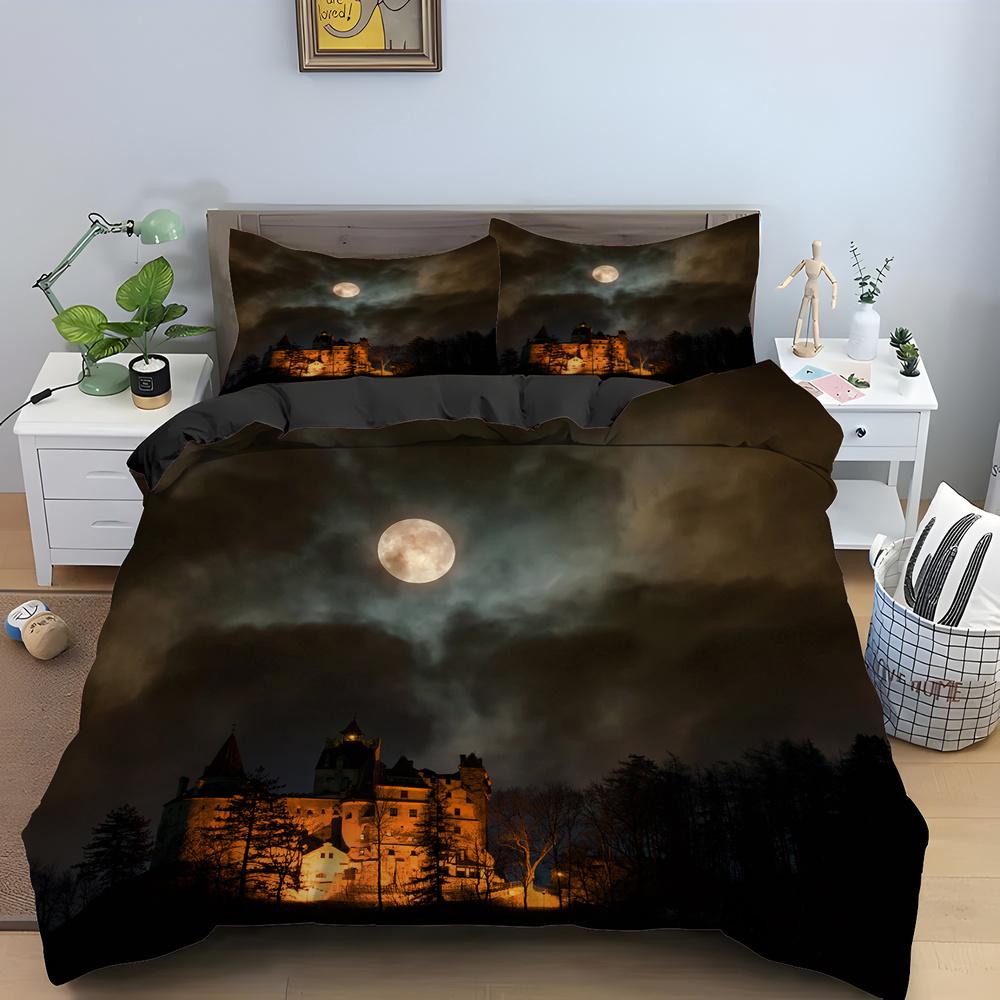 Черный Хэллоуин Летучая мышь Луна Король Королева Пододеяльник Страшный Ночной Комплект Постельных Принадлежностей Готический Ужас Покрывало Мягкий Полиэстеровый Одеяло Покрывало