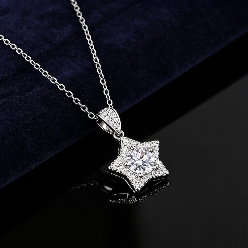 Star Shape CZ Jewelry Set for Women 925 Sterling Silver Star Ring Earrings Necklace Set Sparkling Cubic Zirconia Wedding