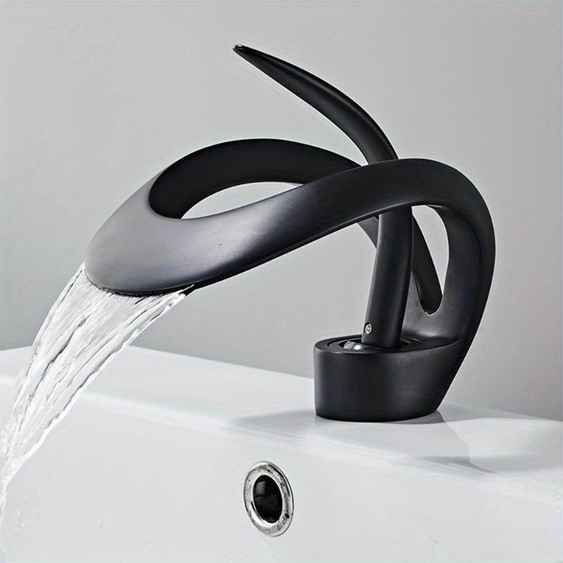 Waterfall Single Handle Bathroom Sink Faucet, Curved Shape Elegant Design Single Hole Lavatory Faucet Basin Mixer Tap