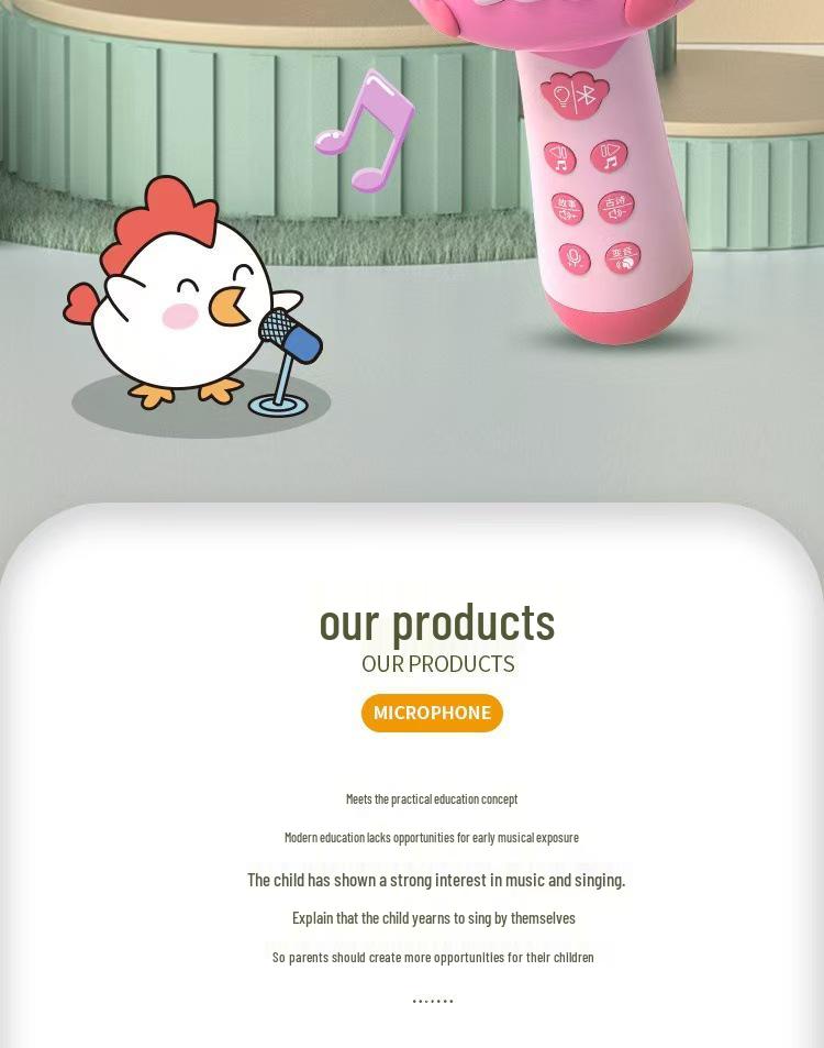 Детский милый микрофон-караоке с беспроводным Bluetooth и динамиком в виде цыпленка - Игрушка «Все в одном» для пения и музыки.