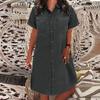 Women's Fashion Short Sleeve Pocket Solid Color Casual Denim Dress