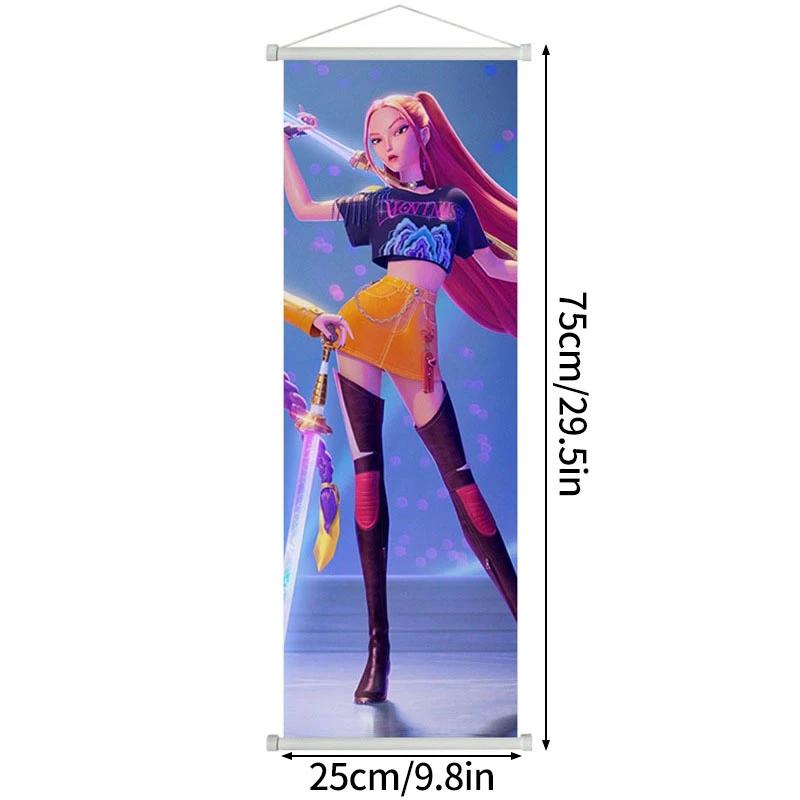 Demon Huntrix Подвесная ткань Руми Мира Зои Принтованный постер Демон h-Охотники Свитковая живопись Картина 72x25см Настенный декор