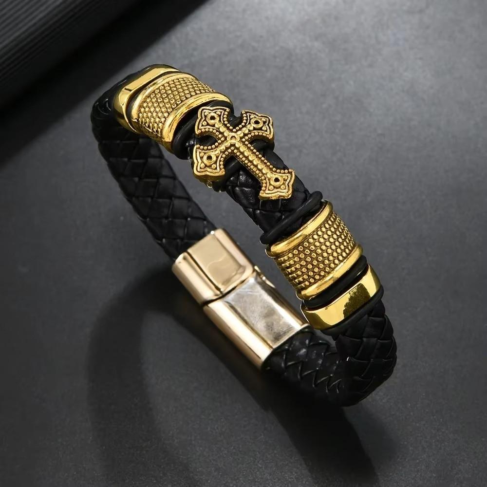 Hand-woven Cross Bracelet Multi-layer Charm Bracelet Gentleman Leather Bracelet Men