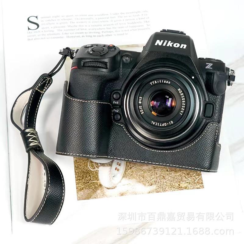 Genuine Leather Half Camera Case Nikon Z8 Mirrorless - Portable Handheld Protective Sleeve With Wrist Strap