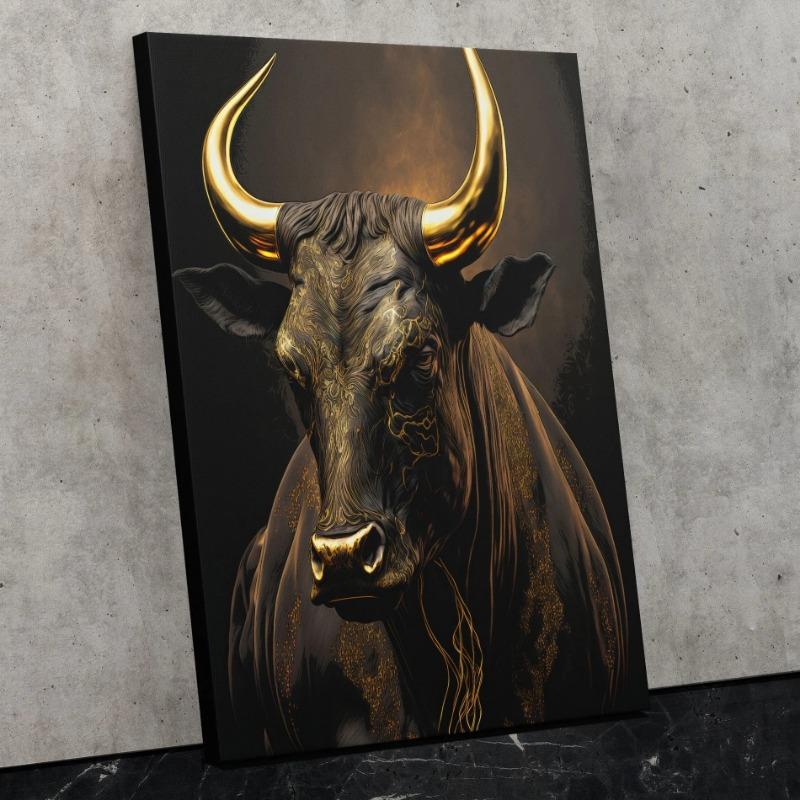 Retro Golden Style Bull Trader Stock Market Bull Art Poster Canvas Painting Wall Print Picture for Living Room Office Home Decor