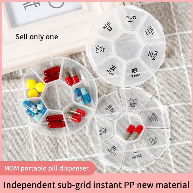 1 PCS Round Portable Pill Box Medicine Planner Small Case  7-Sided Pill Reminder Round Shaped Weekly Pill Organizer