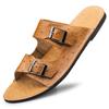 2025 Men Leather Beach Sandals and Slippers Men Beach Cross Cork Slippers Summer Solid Color Non-slip Leather Slide Shoe
