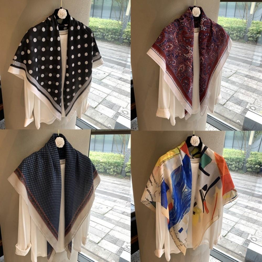 110*110cm Soft Silk Scarf Polka Dot Silk Headscarf Fashion Square Scarf for Women Girls