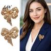 Women Brooch Pin Vintage Rhinestone Bow Pin, Bowknot Shape Alloy Lapel Secure Clasp Sweater Cardigan Coat Clothing Accessories, Fashion Jewelry