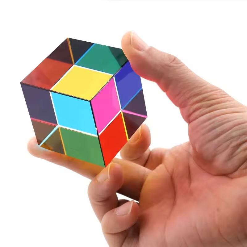 Scientific Magic Prism Cube 40Mm Hexahedral Crystal Magic Cmy Cube 3D Color Cube Photography Prism Workspace Table Ornament Toys