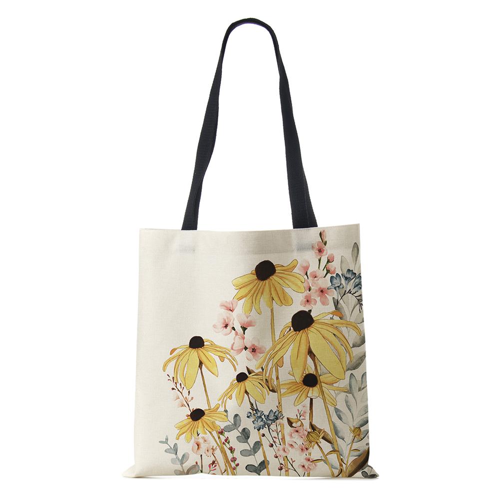 Сумка через плечо с растениями и цветами, пейзаж 2022, женская многоразовая холщовая сумка-тоут для покупок, простая повседневная складная сумка большой вместительности