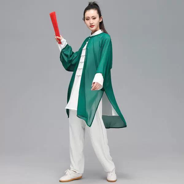 Tai Chi Clothing Women's Gauze One-piece Practice Cloak Elegant Outer Cloak Male Chinese Style Group Performance Competition Shawl