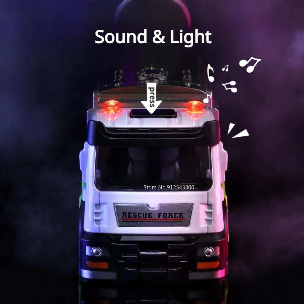 1:32 Spray Truck Model Toy Car Fire Trucks Pull Back Sound Light Doors Opened Metal Diecast Engineering Vehicle Collection Toys