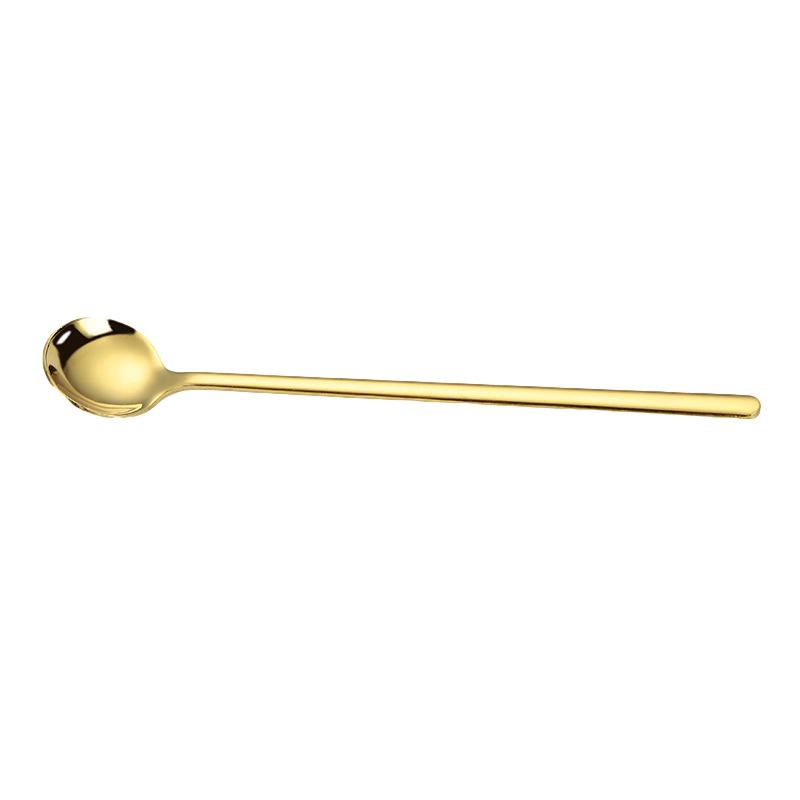 Long Handle Coffee Mixing Spoon Stainless Steel Round Head Ice Cream Dessert Teaspoon Gold Tableware Kitchen Dinnerware Utensil