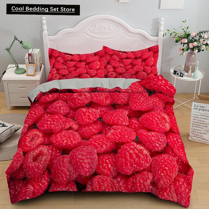 Пододеяльник с фруктовым малиновым принтом King Queen Double Size 3D Grapefruit Blueberry Мягкий комплект постельного белья 2/3 шт. Полиэстеровый пододеяльник