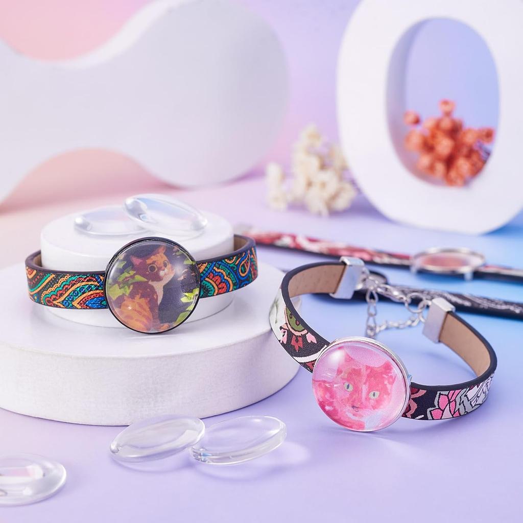 14 шт. Браслет из ПУ-кожи с безелем, заготовка для лотка, основа для браслета, 26,5 мм, регулируемый круглый лоток, наборы для браслетов со стеклянными кабошонами для DIY