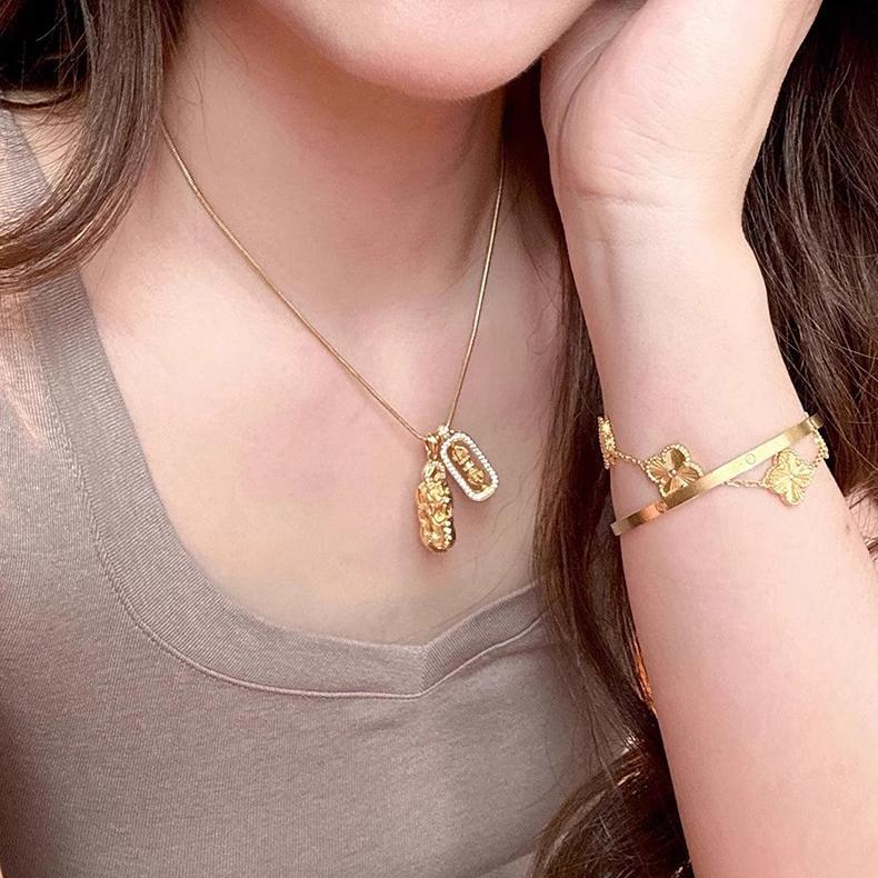 ANENJERY Золотое геометрическое ожерелье с подвеской Pixiu Beast Zircon для женщин, уникальный тренд, легкая роскошь, изысканный свитер, цепочка, ювелирное изделие, подарок