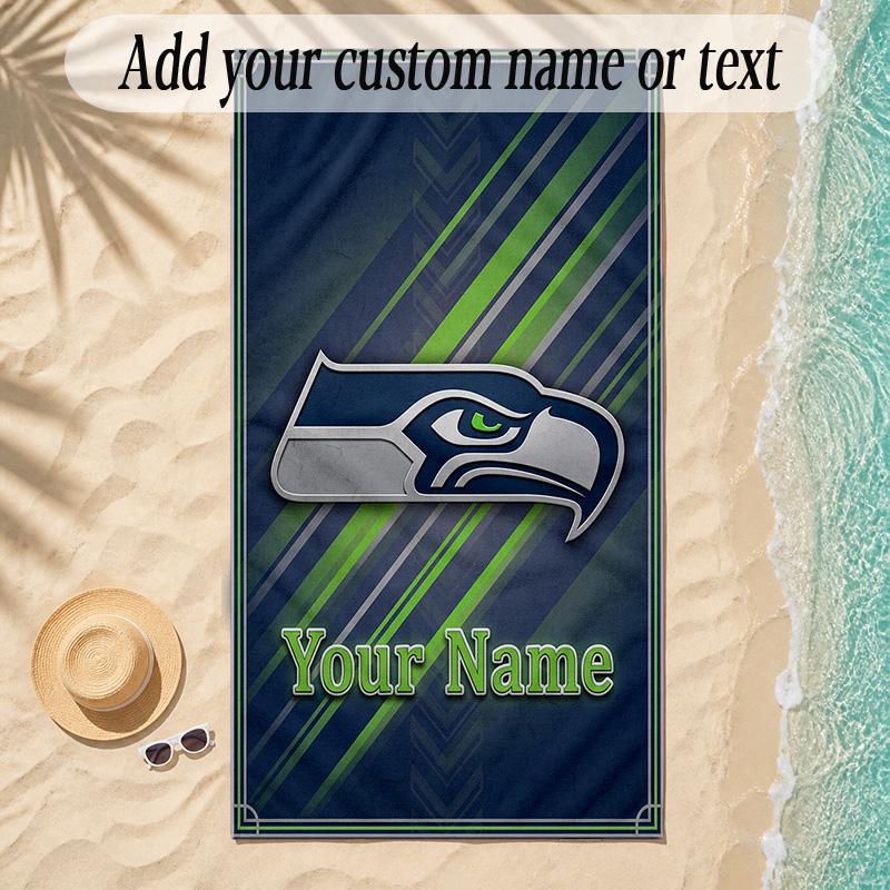 Beach TowelSeattle Seahawks Custom Name Text Personalized Soft Towel for Beach Pool Indoor Home Decor Gift