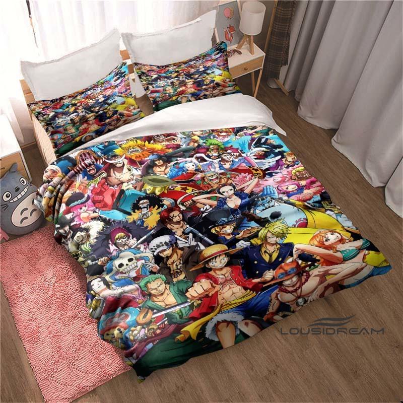 Monkey D. Luffy Cartoon ONE PIECE Bedding Set, Duvet Cover and Pillowcase 3-Piece Set, Holiday Gift for Children and Adults