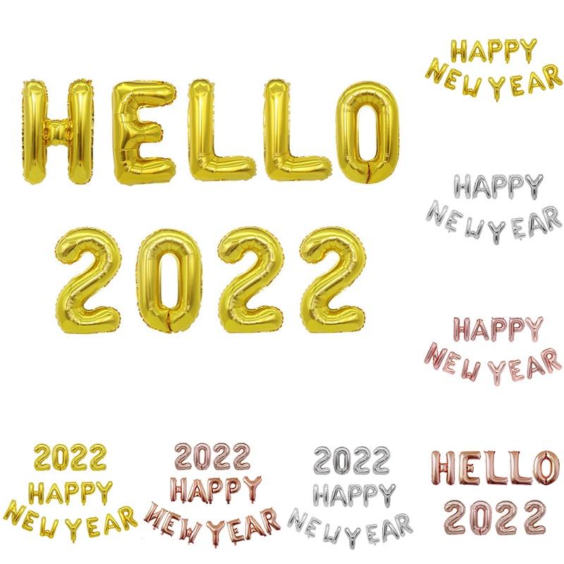 Elegant Gold Happy New Year 2022 Balloons Set For Festive Home Decorations