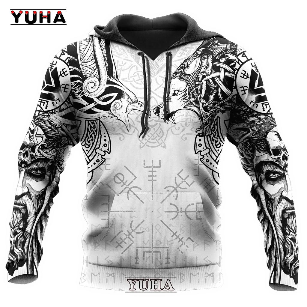 Мужские толстовки с 3D принтом викингов, классические мужские толстовки с волком, куртка, весенне-осенние модные пуловеры, хип-хоп, панк, негабаритные Clo
