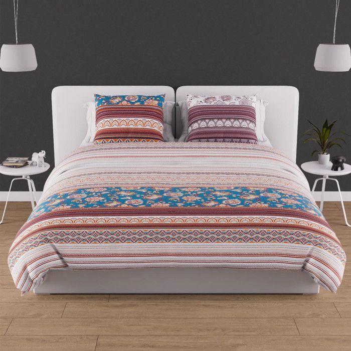 Cotton Duvet Cover Set 57 Threads/cm2 240x220 Cm JAIPUR Blue, by Soleil d'Ocre