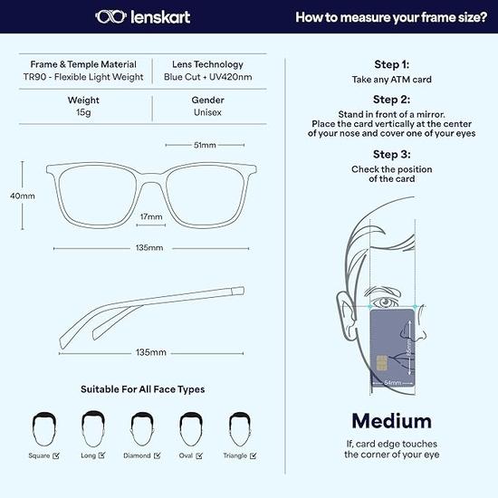 LENSKART BLU | Компьютерные очки Bluecut и Antiglare | Игровые очки | Серые, квадратной формы, с полной оправой | Для мужчин и женщин | Средние | LB E13529